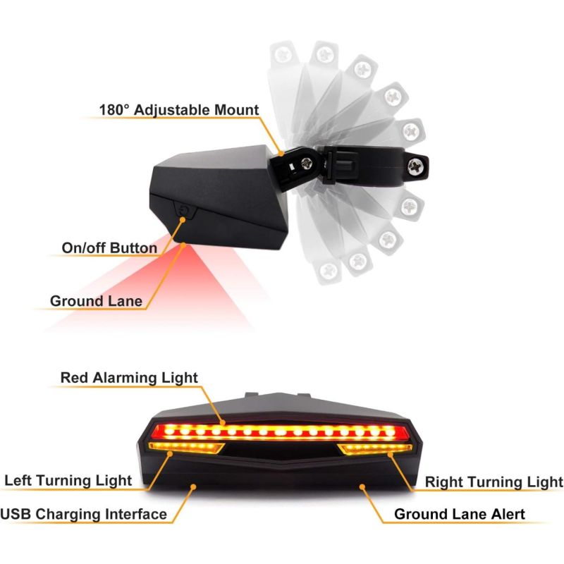 C1 Rechargeable Bike Tail Light LED - Remote Control, Turning Lights, Ground Lane Alert, Easy Installation for Cycling Safety Warning Light