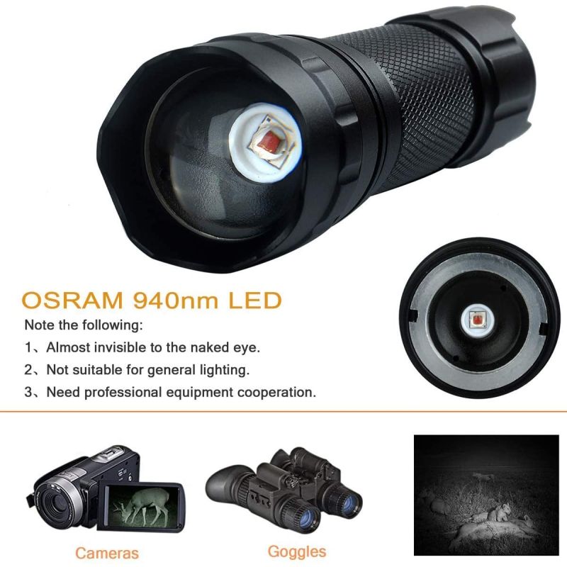 UltraFire 940nm LED IR Flashlight Adjustable Focus Stepless Dimming Night Vision Hunting and Wildlife Exploration