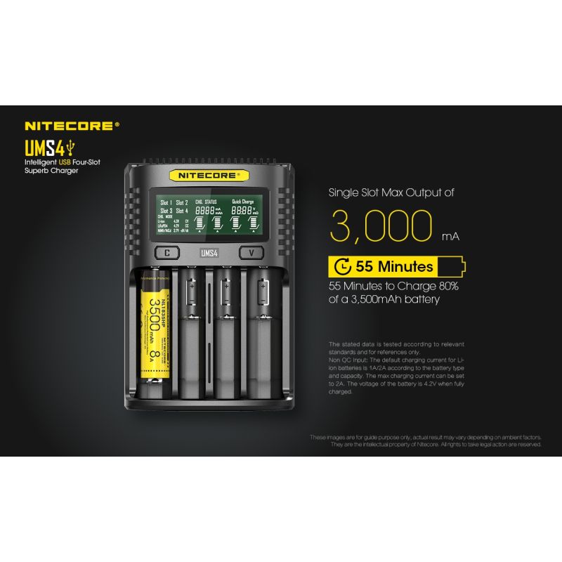 Nitecore UMS4 Intelligent USB Four-Slot Fast Charger with USB-C for 18650 21700 26650 Smart Charging