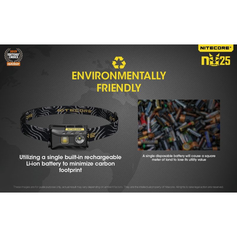 Nitecore NU25 XP-G2 S3 LED Rechargeable Headlamp 360 Lumens Lightweight Adventure Accessory Outdoor Lighting