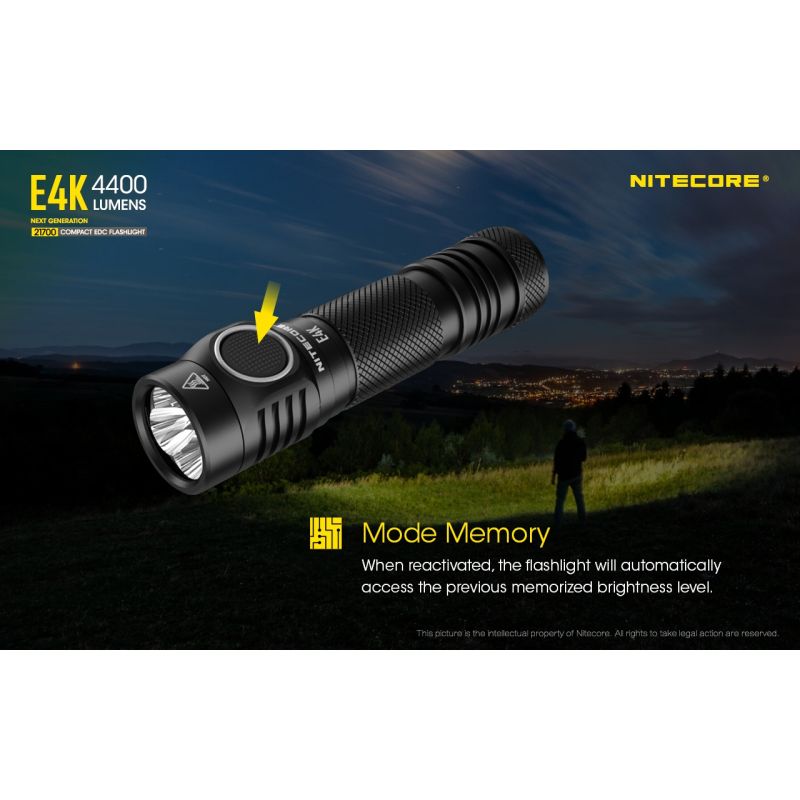 Nitecore E4K 4400 Lumens Compact EDC Flashlight Portable and Durable with Advanced Optical System