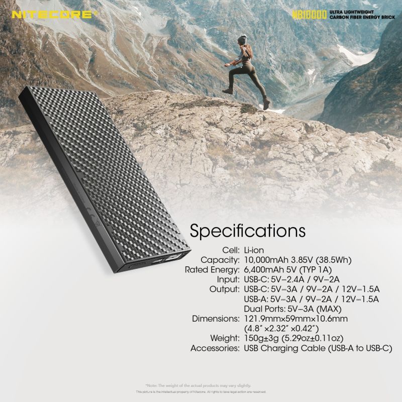 NITECORE NB10000 QC Dual Port USB-C 10000mAh Power Bank Lightweight Fast Charging for Travel and Outdoor