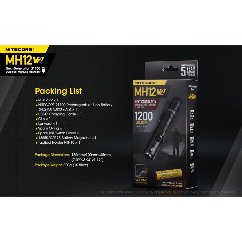 Nitecore MH12 V2 XP-L2 V6 LED Flashlight 1200 Lumens Portable Bright Outdoor Lighting Reliable Illumination