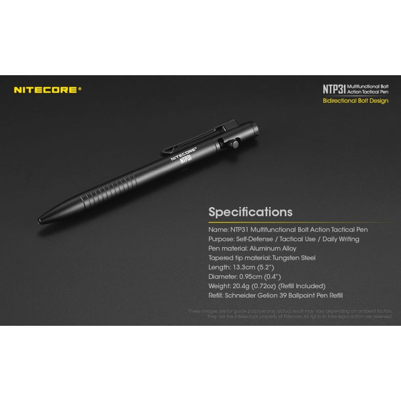 NITECORE NTP31 Ergonomic Bolt Action Tactical Pen Durable Aluminum Alloy Multifunctional Glass Breaker