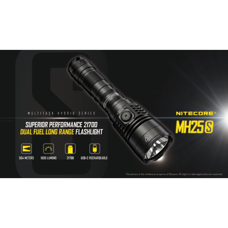 Nitecore MH25S Flashlight 1800 Lumens USB-C Rechargeable LED High Brightness for Outdoor Adventures and Repair