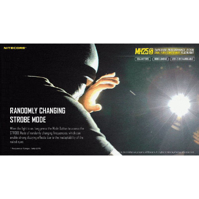 Nitecore MH25S Flashlight 1800 Lumens USB-C Rechargeable LED High Brightness for Outdoor Adventures and Repair
