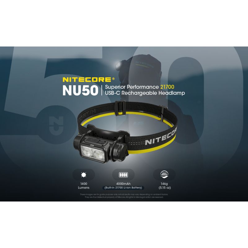 Nitecore NU50 1400 Lumens LED Headlamp for Hiking Lightweight Rechargeable Headlamp with Long Runtime
