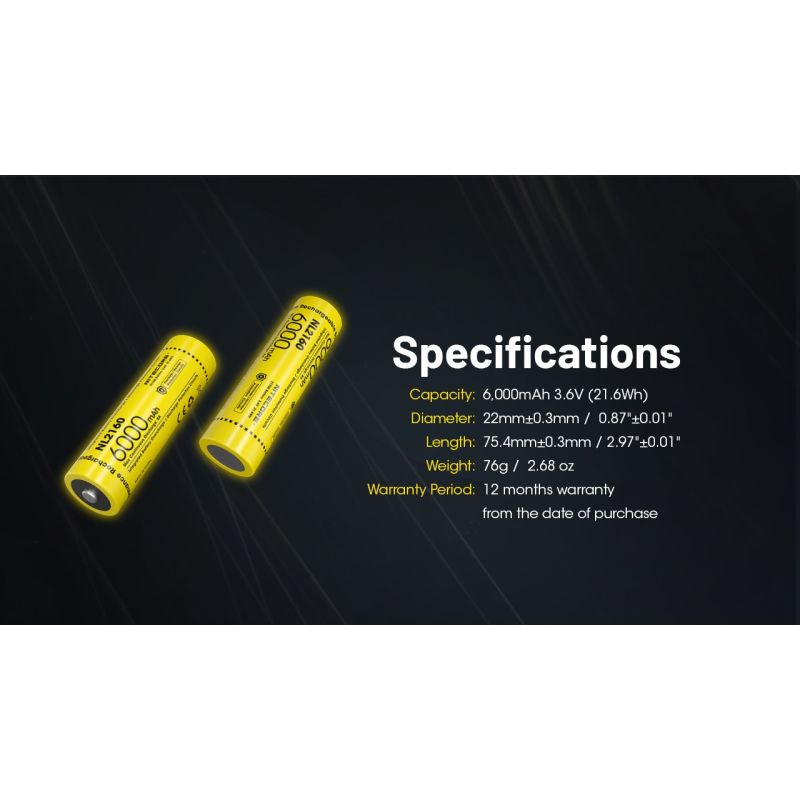 NITECORE NL2160 6000mAh 21700 Li-ion Rechargeable Battery 