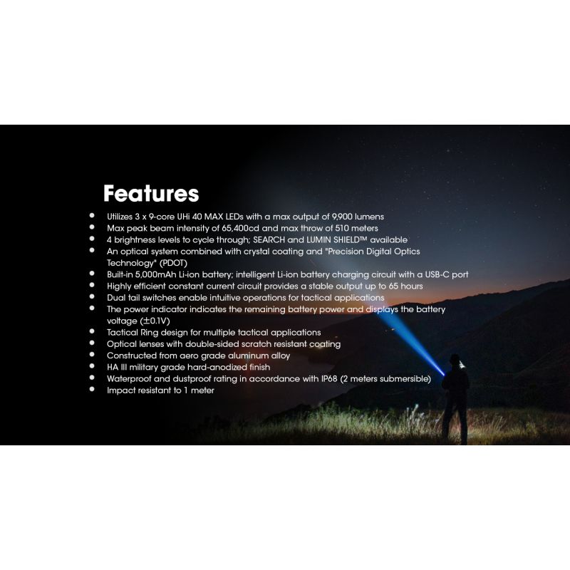 Nitecore TM9K PRO 9900 Lumen Durable Rechargeable Flashlight with USB-C and 510m Beam for Outdoor Adventures