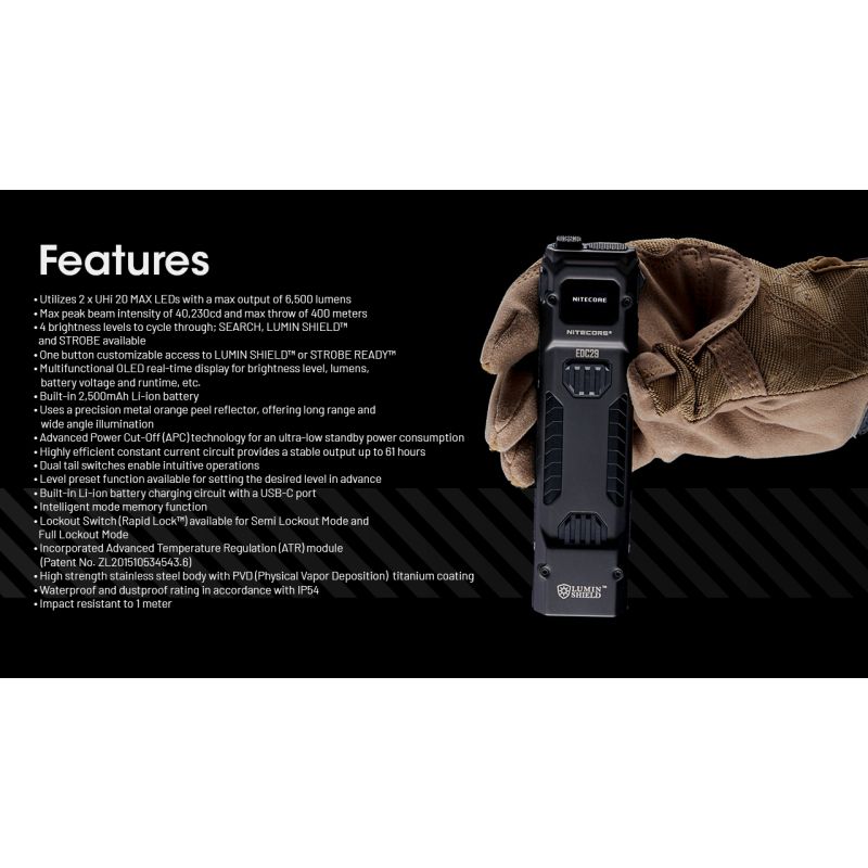 NITECORE EDC29 6500 Lumens USB-C Rechargeable Flashlight Long-Range Visibility Everyday Carry Adventure