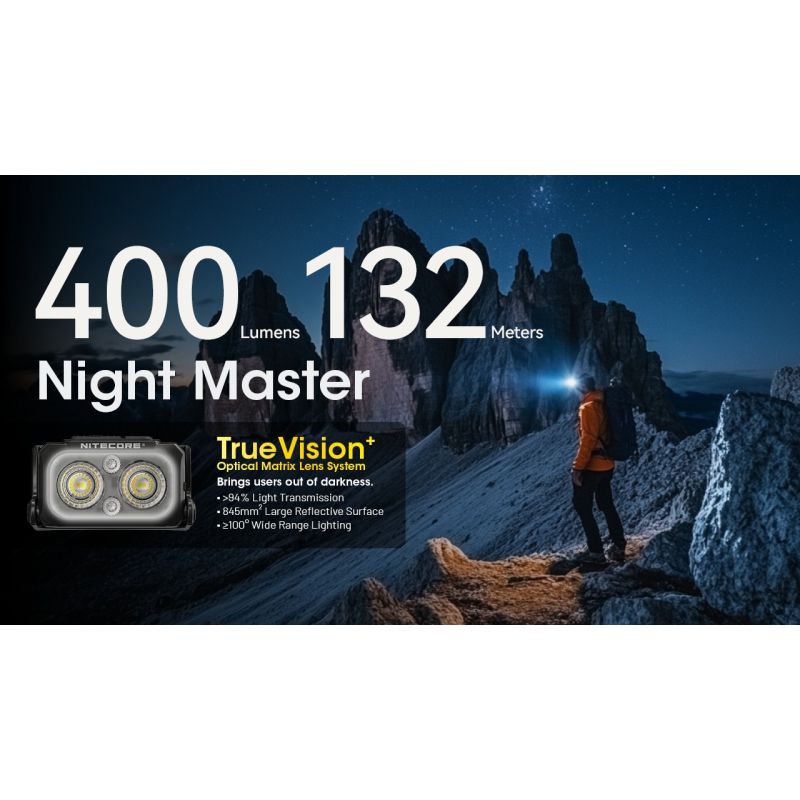 NITECORE NU25 MCT LED Headlamp 400 Lumens USB-C Rechargeable Lightweight Hiking Gear for Outdoor Enthusiasts