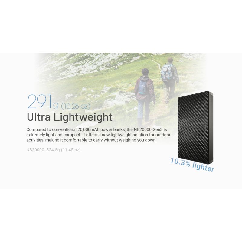 Nitecore NB20000 Gen3 QC Dual Port USB-C Power Bank 20000mAh Compact Lightweight Travel Companion