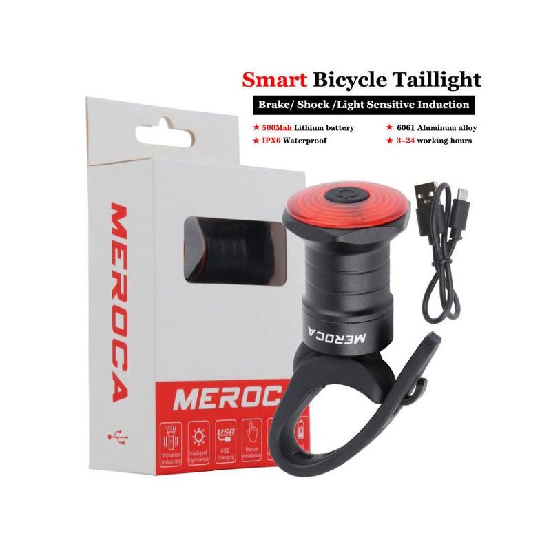 Smart Bicycle Tail Light with Auto Start Stop Brake Light USB Charge IPX6 Waterproof Cycling Safety Light
