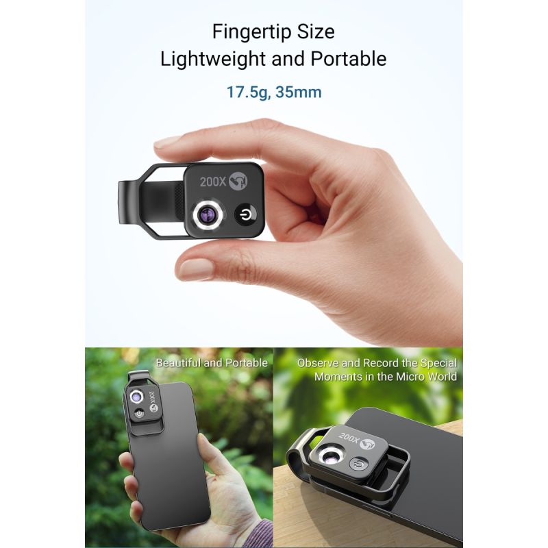 APEXEL 200X Microscope Lens with CPL Mobile LED Light for iPhone Samsung Perfect for Macro Photography