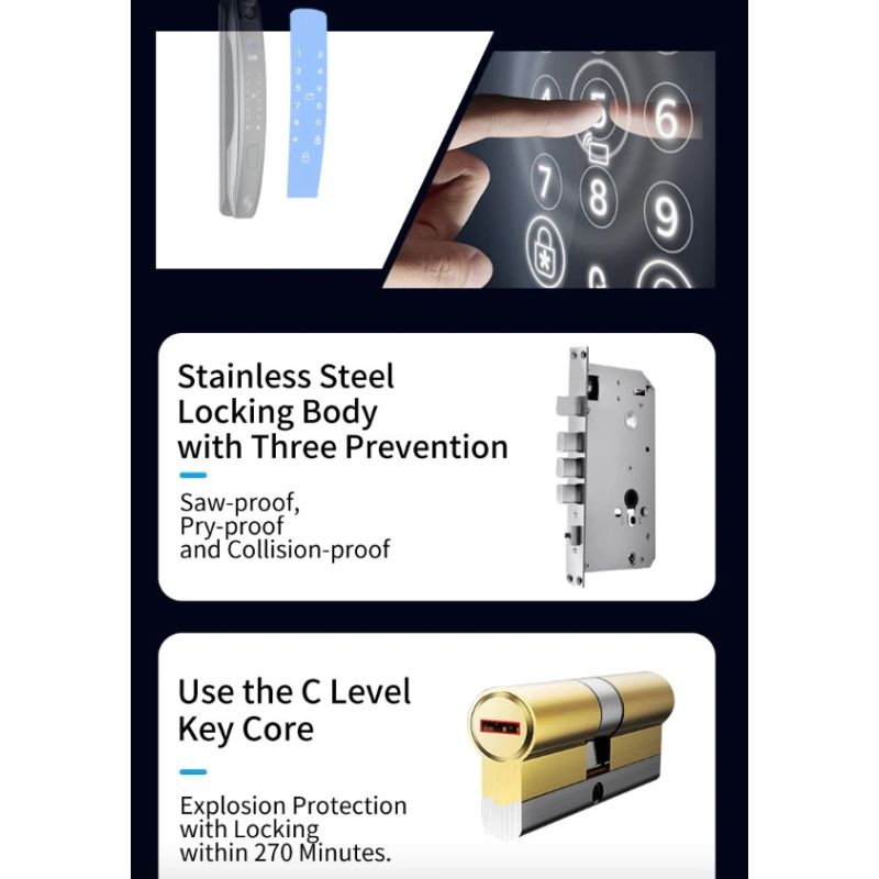 3D Face Smart Door Lock Security Camera Monitor with Intelligent Fingerprint Modern Home Security System