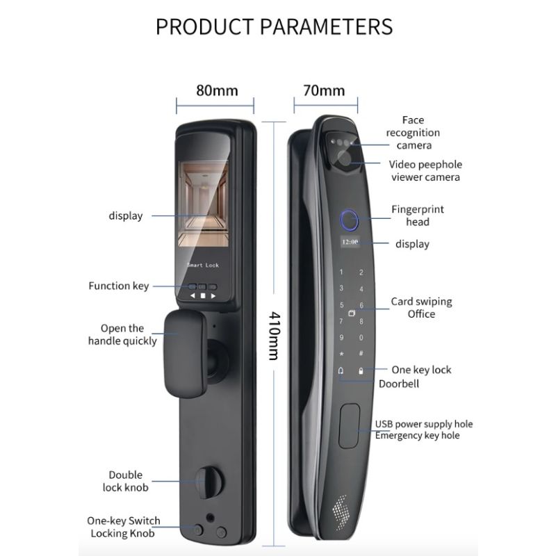 3D Face Smart Door Lock Security Camera Monitor with Intelligent Fingerprint Modern Home Security System