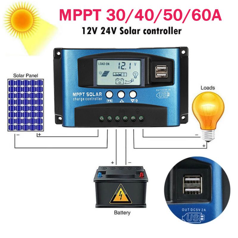 MPPT Solar Charge Controller 30A 40A 50A 60A 100A LCD Display Dual USB Battery Lifespan Extension