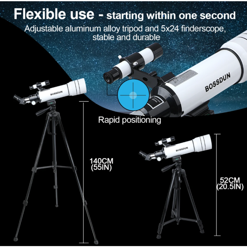 Bossdun 333X Professional Astronomical Telescope for Kids Large Objective Lens for Moon Observation and Stargazing