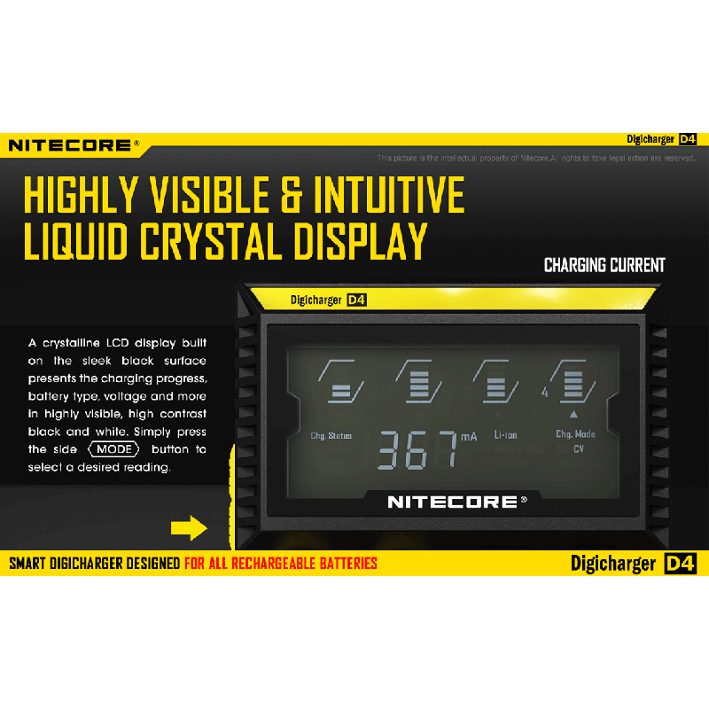 Nitecore D4 Digicharger LCD Display Intelligent Battery Charger Li-ion Ni-MH Smart Power Solution