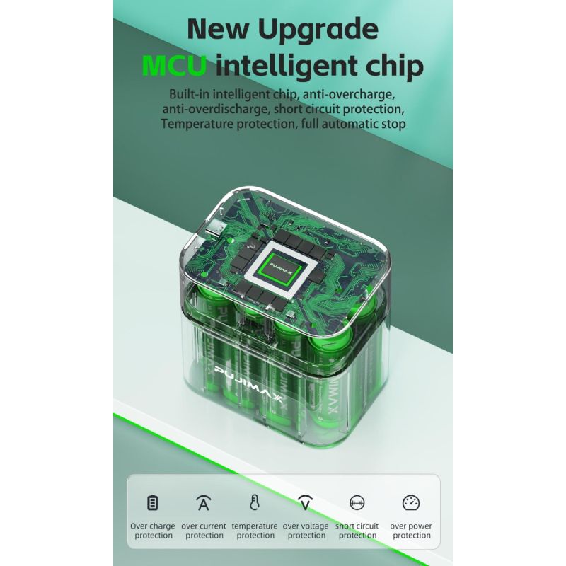 8-Slot Charger Smart Flip Top Compartment with Type-C Port for Efficient Charging of AA Lithium Batteries