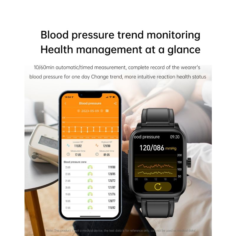 ET540 Blood glucose ECG Body temperature Blood pressure Blood oxygen Heart rate Bluetooth call Smartwatch Fitness Tracker