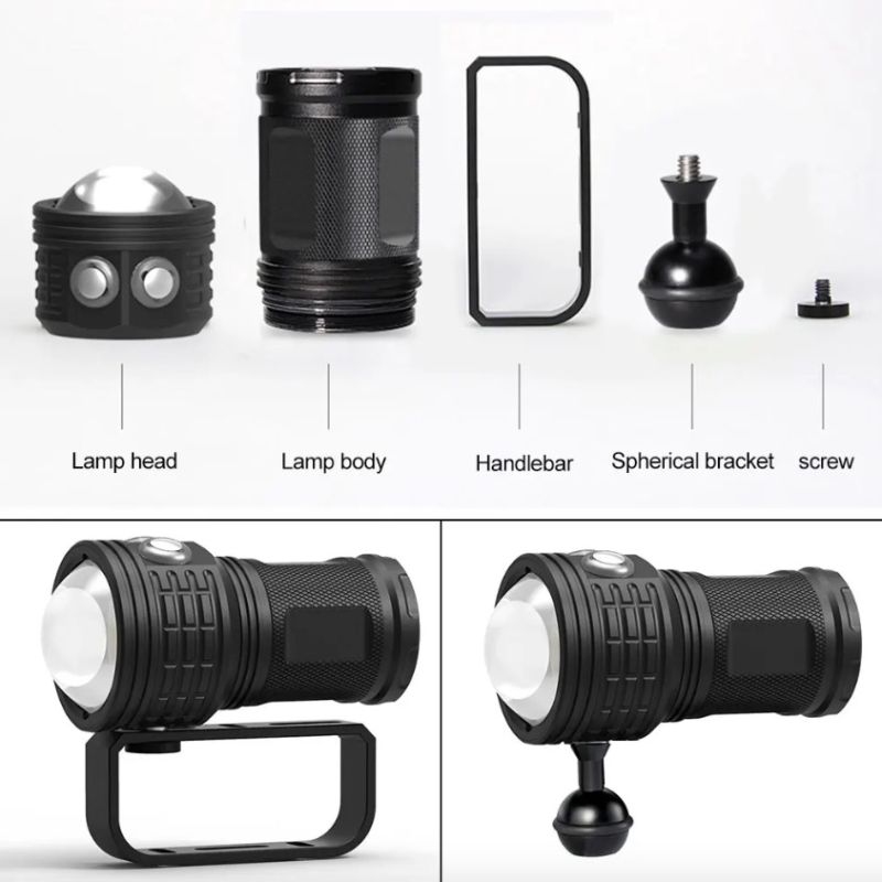 B12 LED Diving Flashlight Bright Dive Light for Underwater Photography IPX8 Waterproof Scuba Dive Lantern