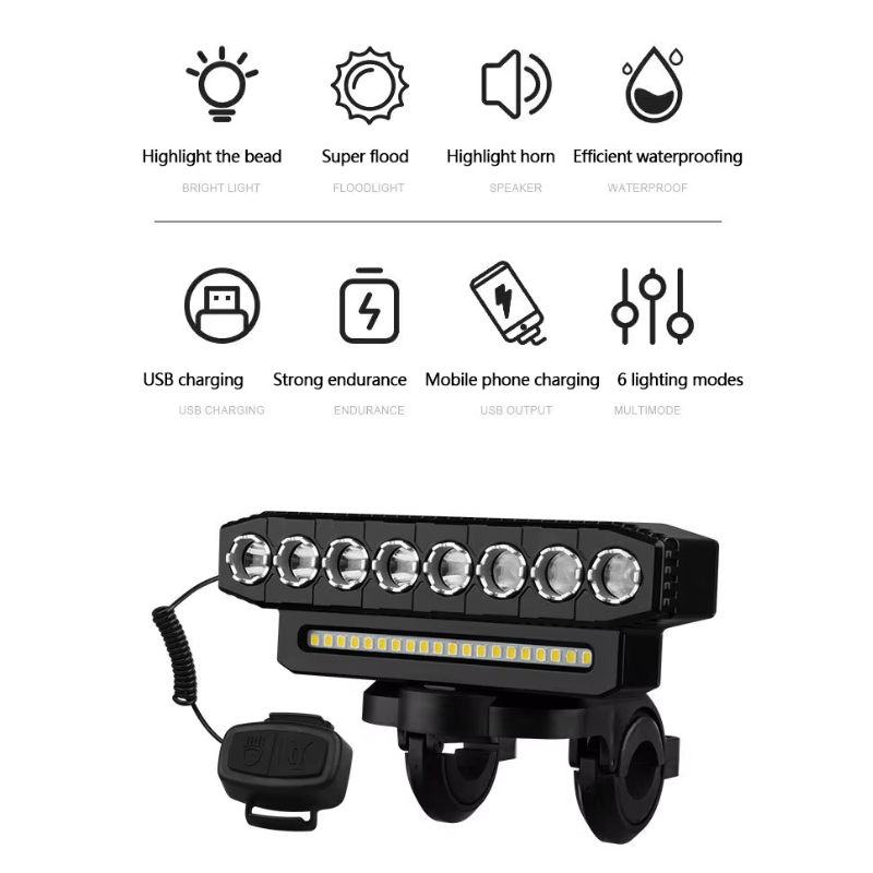 USB Rechargeable Bike Front Light with 120dB Cycling Horn Waterproof Design for Urban Commuters Cyclists