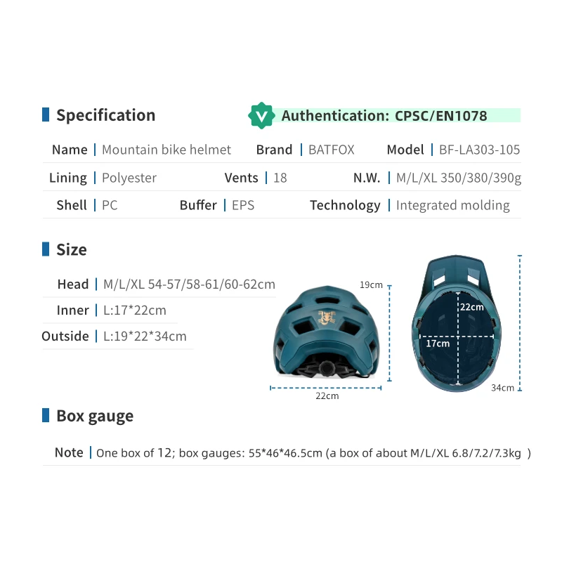 BATFOX Mountain Bike Helmet Lightweight In-Mold Technology Adjustable Sizing for Adults and Youth
