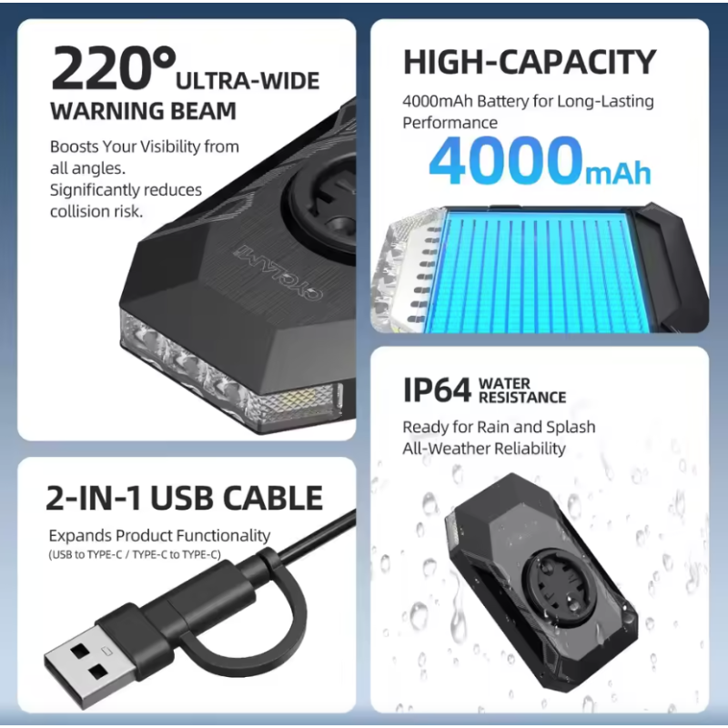 CYCLAMI CL350 Bicycle Light Cycling Headlight 4000mAh Type-C Charging Front Lamp