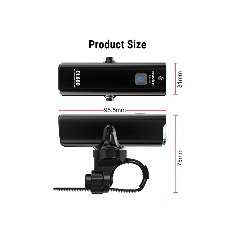 TOWILD CL600 Bike Light USB Rechargeable Front Lamp with High Lumen Brightness Waterproof Design 2000mAh