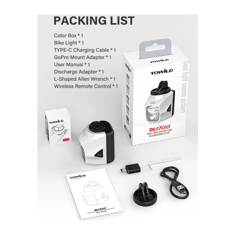 TOWILD DLite 1700 USB Rechargeable Bike Light 1900 Lumens Waterproof Headlight Cycling DL1700 Bicycle Lights 