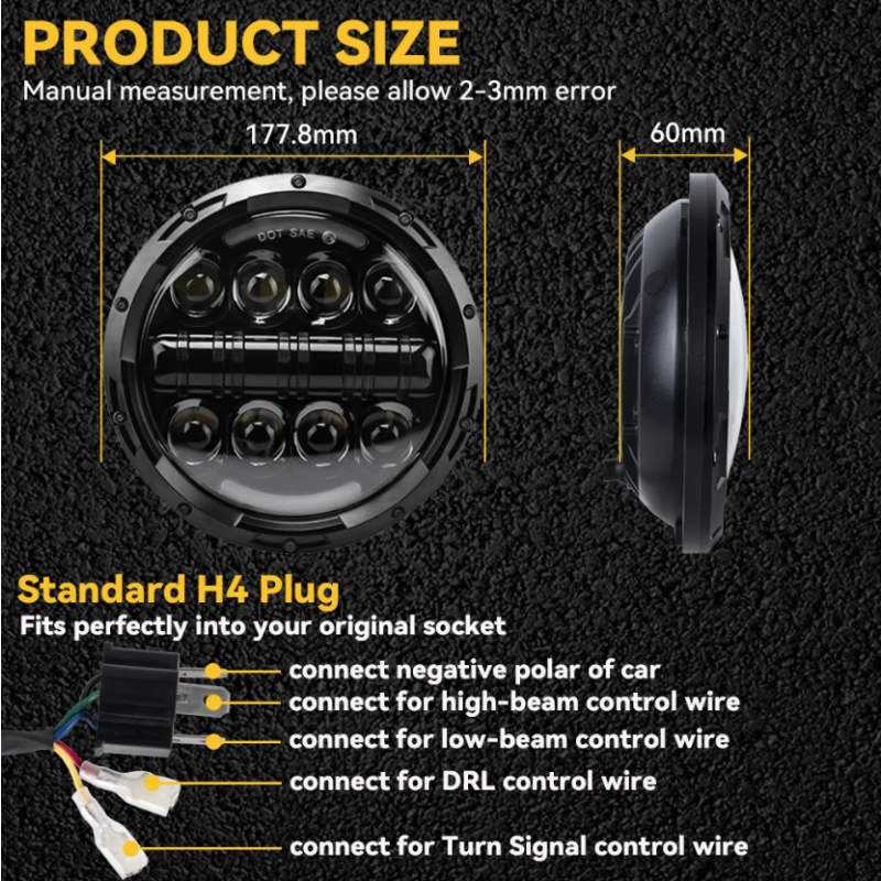 7 Inch Motorcycle LED Headlight  Beam DRL Turn Signal 7