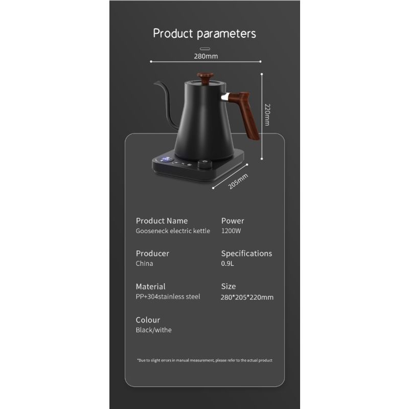 Electric Gooseneck Kettle Real-Time Temperature Control 1200-Watt Quick Heating Safe Design Precision Pouring