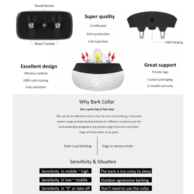 NEW Touch 7 Level Sn Dog Shock Training Collar Waterproof Rechargeable Anti Bark Collar for Effective Barking Management