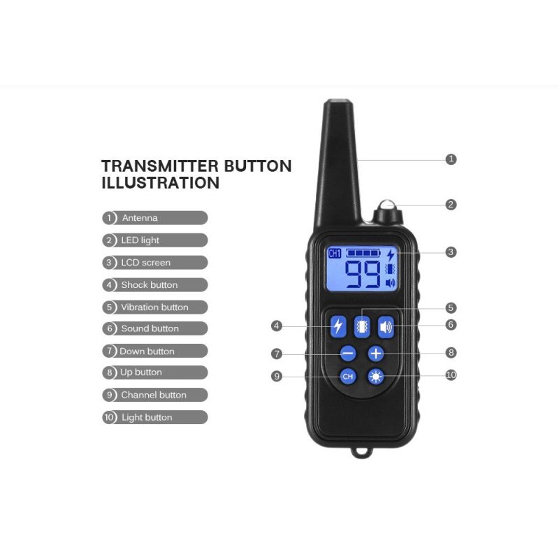 800m Electric Dog Training Collar Waterproof Rechargeable Pet Remote Control with LCD Display Adjustable Modes