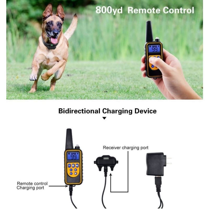 800yd Electric Remote Dog Training Collar Waterproof Rechargeable Adjustable Levels for All Size Dogs