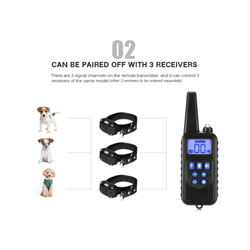 800m Electric Dog Training Collar Waterproof Rechargeable Pet Remote Control with LCD Display Adjustable Modes
