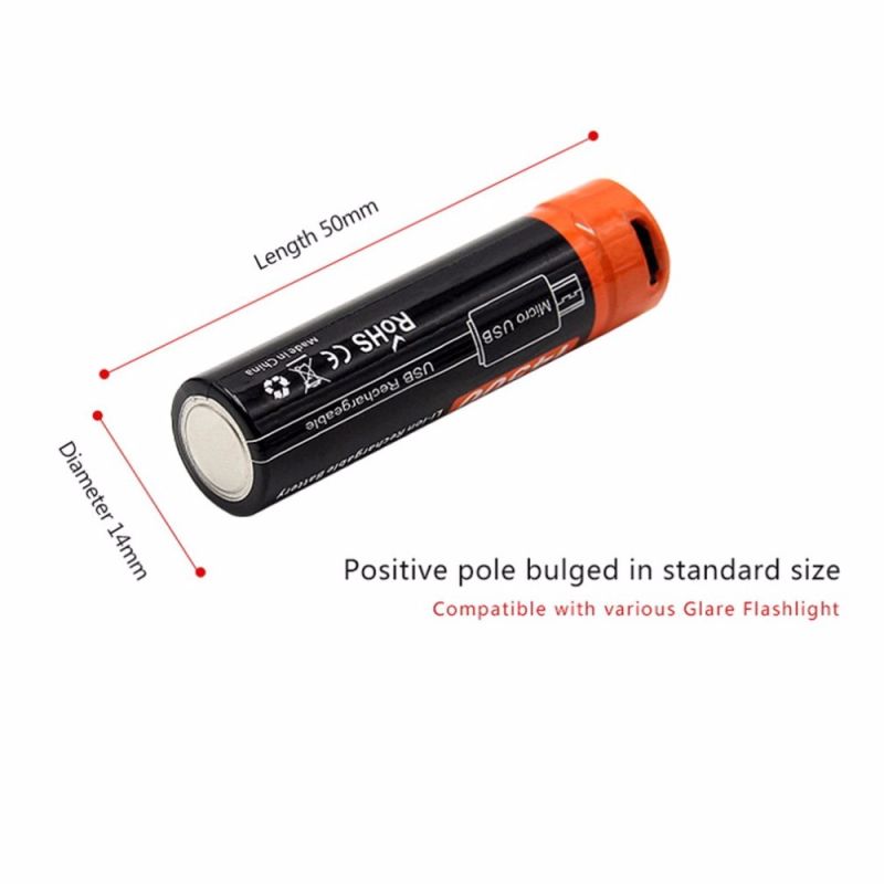Doublepow 14500 750mAh rechargeable battery 3.7V Li-ion with Micro USB for high-drain devices camping