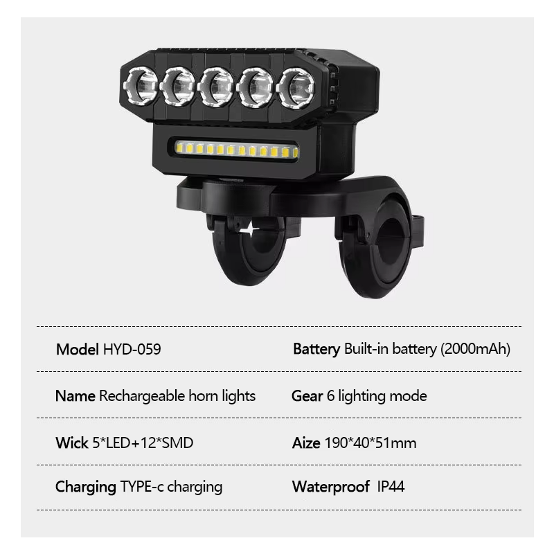 USB Rechargeable Bike Front Light with 120dB Cycling Horn Waterproof Design for Urban Commuters Cyclists