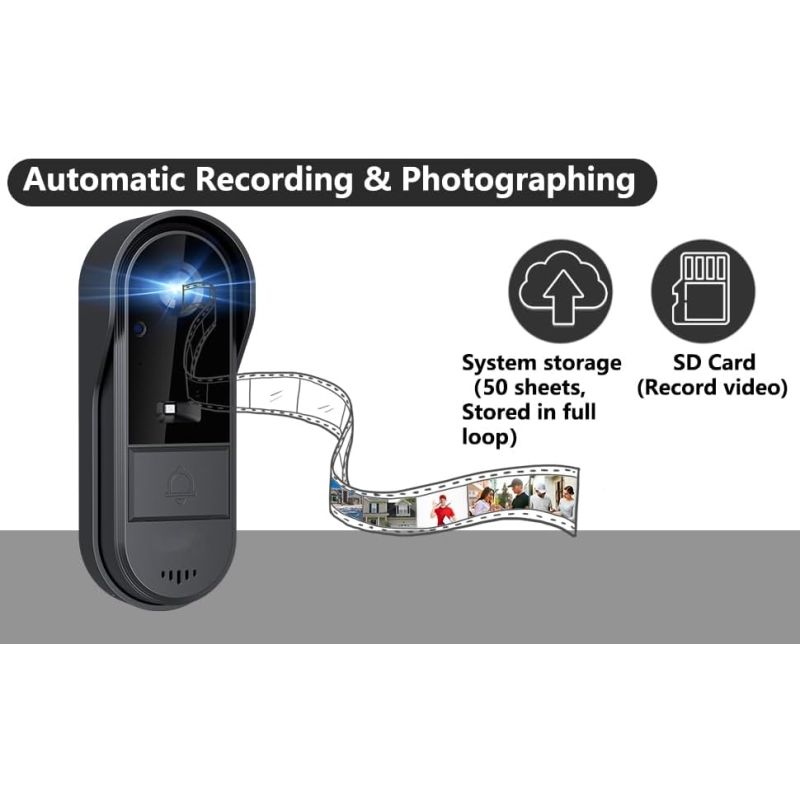 Wireless Door Bell Cameras with Monitor Screen Waterproof Two-Way Audio No Subscription No WiFi Needed