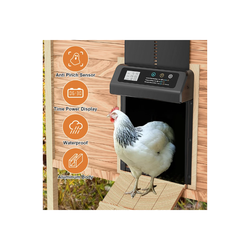 Automatic Chicken Coop Door Opener with Built-in Timer Durable Weather-Resistant Aluminum Electric Door