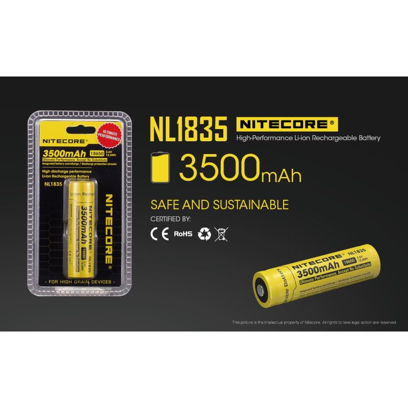 Nitecore 18650 NL1835 3500mAh Li-ion Rechargeable Battery for Long-lasting Power and Reliable Performance