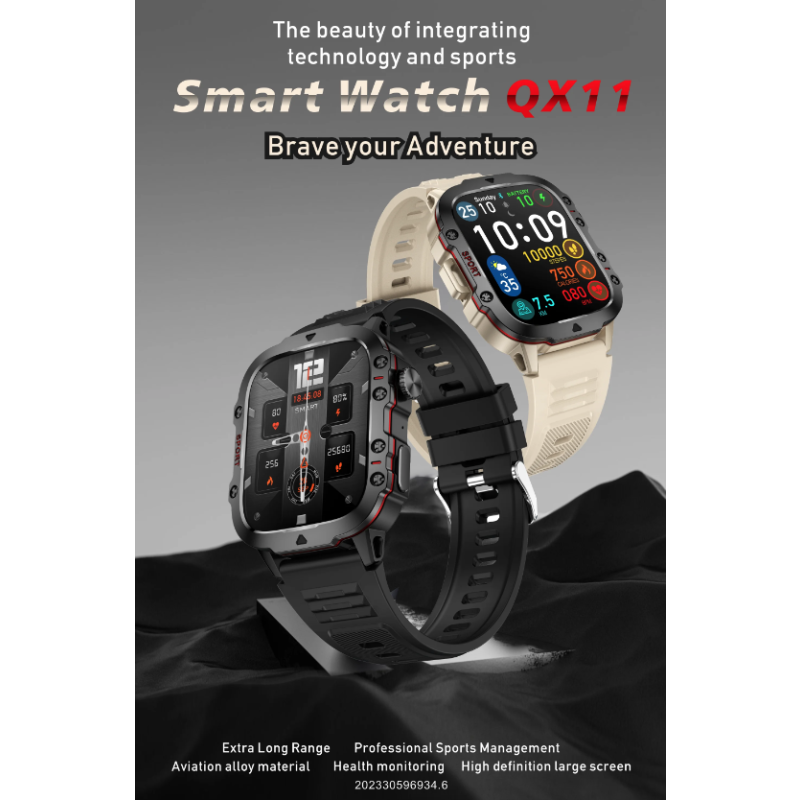 QX11 Smart Watch Men IP68 5ATM Outdoor Sports Fitness Tracker Health Monitor 1.96