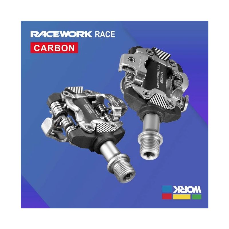 RACEWORK MTB Pedal Self-Locking SPD Durable Lightweight Carbon Chrome Steel for Mountain Bike Trail Riding