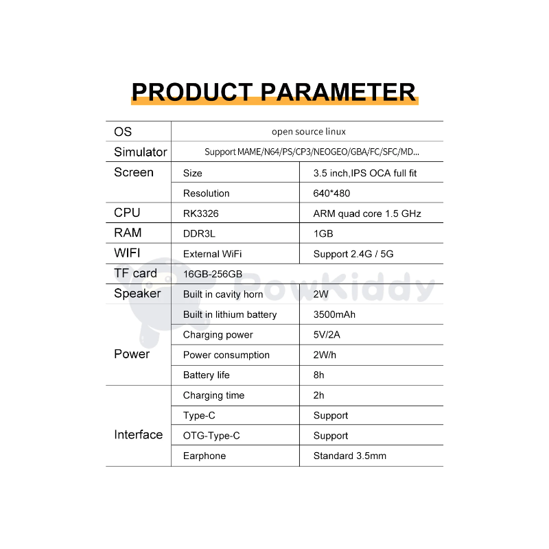 POWKIDDY RGB20S Handheld Game Console Retro Gaming with RK3326 3.5 Inch Screen and Game Emulators N64 PS1