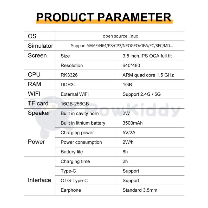 POWKIDDY RGB20S Handheld Console 3.5 Inch HD Display Retro Gaming Device for Kids Retro Enthusiasts Gifts