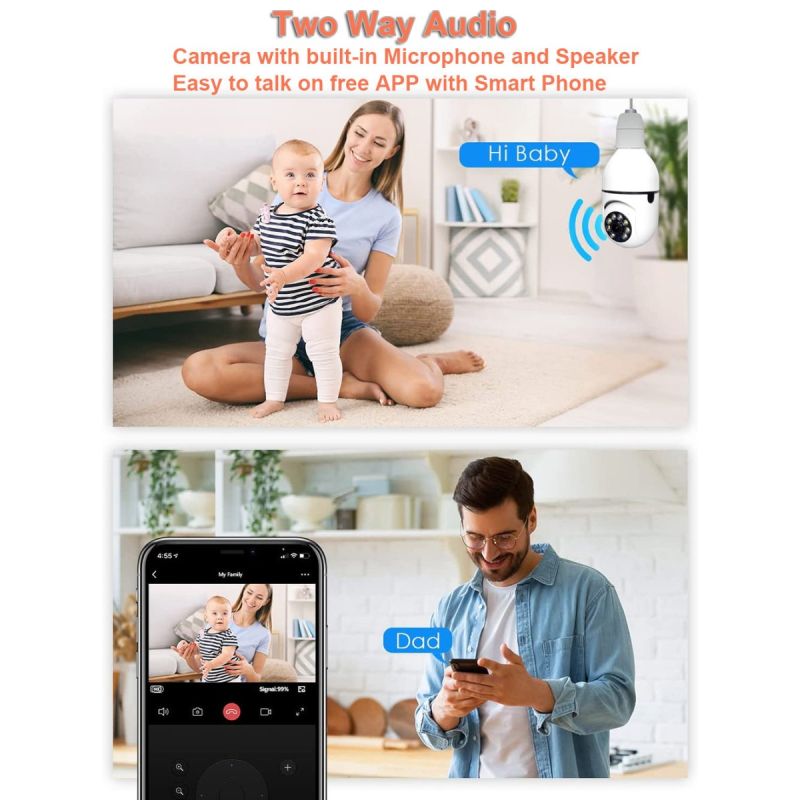 5G Wifi E27 Bulb Surveillance Camera Smart Home Night Vision Dual Band Connectivity Motion Detection