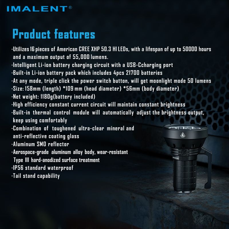 IMALENT SR16 55000 Lumen Long Beam Flash Light 1715 Meters LED Flashlight 
