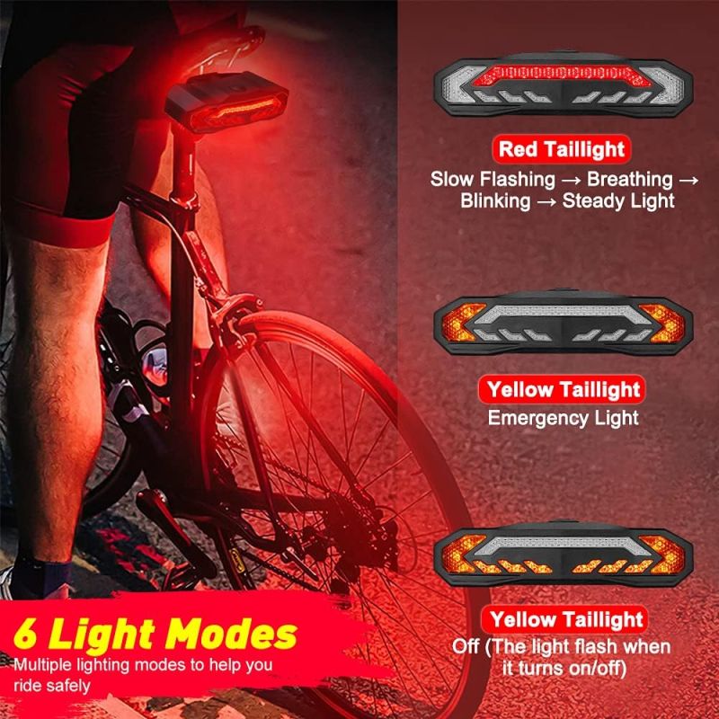 Smart Bike Tail Light with Turn Signals, Rechargeable Bicycle Horn Bike Alarm with Remote, Auto-Sensing Bike Turn Signals Light Alarm