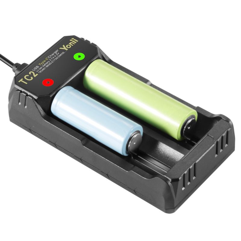 TC2 USB Type-C Charger Fast 4.2V Charging for 18650 21700 Li-ion Batteries Dual Ports for Outdoor Gear